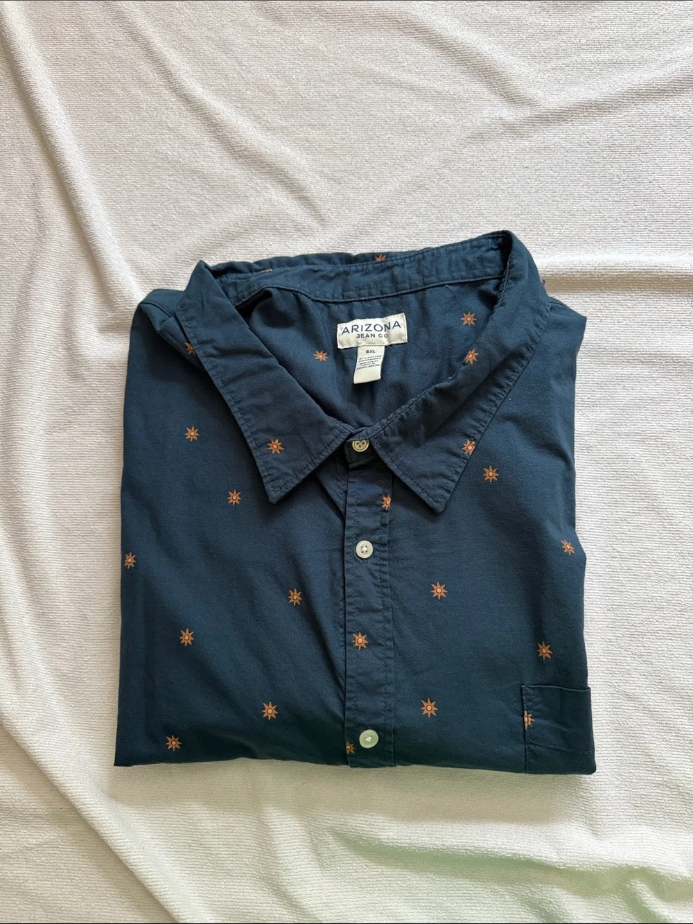 Arizona Jean Company Navy Short-Sleeve Button-Up with Orange Star Print